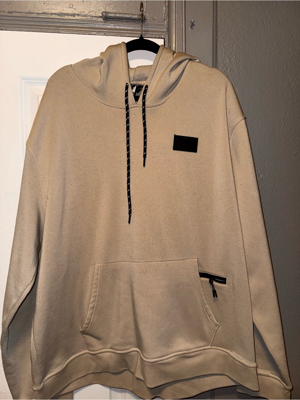Men's Cream Pullover Hoodie with Front Pocket